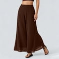 thumbnail image 2 of Gaukiv Womens Chiffon Wide Leg Pants Flowy Sheer Overlay Casual Trousers Brown M, 2 of 6