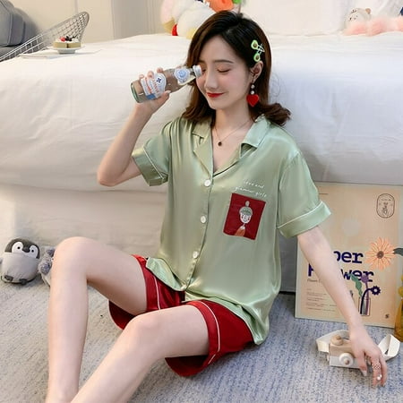 

PIKADINGNIS Silk sleepwear women Female Sleepshirt Summer Girls Nightdress sexy sleepwear Sexy Lingerie Print Sleepshirt Plus Size Nightgown