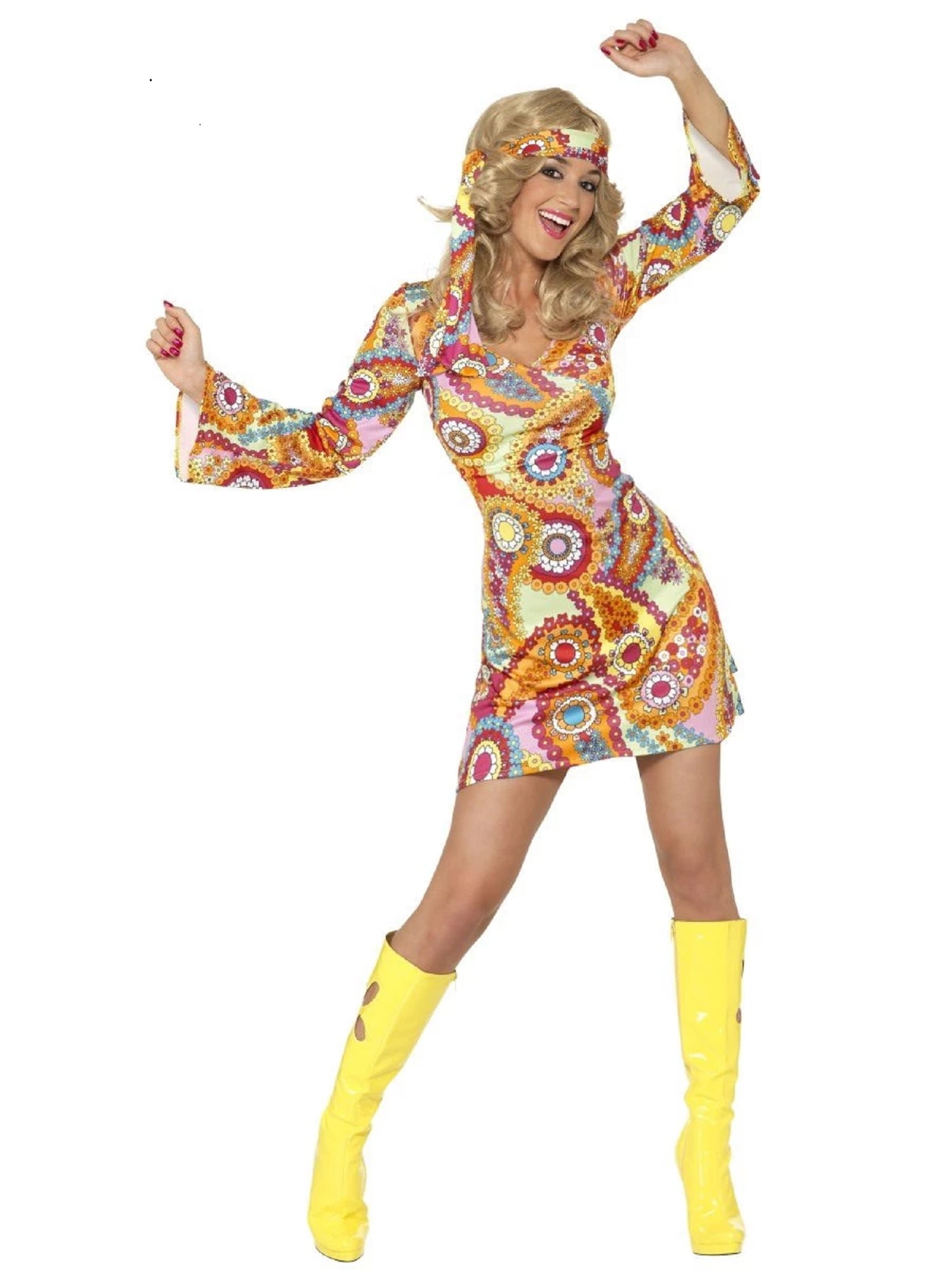 Hippie Costume Adulte 60 s 70 S Disco Costume Halloween Robe Fantaisie