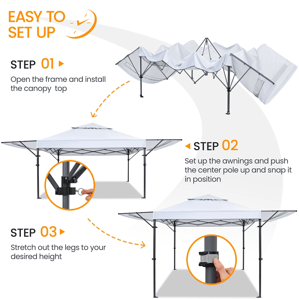 Renwick 10×17ft Pop-up Canopy Tent with Side Awnings, White