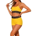 thumbnail image 4 of Conjuntos de bikini de contraste para el Día de la Madre de mujeres, 2 piezas, traje de baño de cintura alta con escote redondo, pequeño, amarillo, 4 of 5