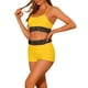 thumbnail image 4 of Conjuntos de bikini de contraste para el Día de la Madre de mujeres, 2 piezas, traje de baño de cintura alta con escote redondo, pequeño, amarillo, 4 of 5