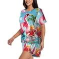 thumbnail image 2 of Fotbe Tropical Flamingo Pool Float Print Pajama Set for Women 2 Piece Loungewear Short Sleeve Tops and Shorts Set Soft Sleepwear-X-Large, 2 of 7