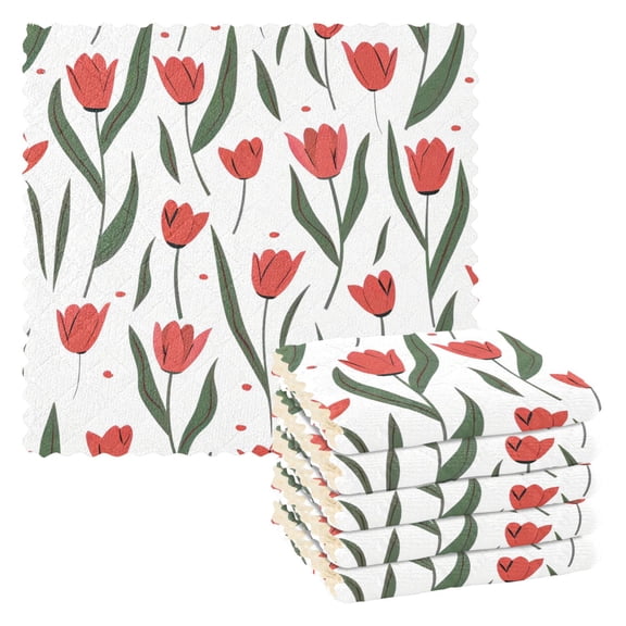 6 Pieces of Kitchen Towels 11x11Inch Kitchen Dish Cloths Kitchen Dish Towels Reuseable Cleaning Cloths Red Line Flower