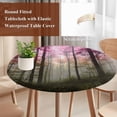 thumbnail image 4 of Pink Forest Round Tablecloth, Fitted Table Cover with Elastic for 55"-60" Round Tables, Vintage Foggy Woods Tree Table Cloth Outdoor Indoor Dinning Party Waterproof Tablecloths, 4 of 7