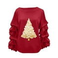 thumbnail image 2 of ClodeEU Women's Sweatshirt With Christmas Tree Print ,Ruffle Long Sleeve Round Neck Loose Fit Pullover Tops Red,Womens Plus M, 2 of 5