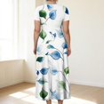 thumbnail image 4 of LWavelet Women's Plus Size Bohemian Patchwork Maxi Dress Short Sleeve Tie Waist Casual Ethnic Dress with Pockets Dark Blue XL, 4 of 7