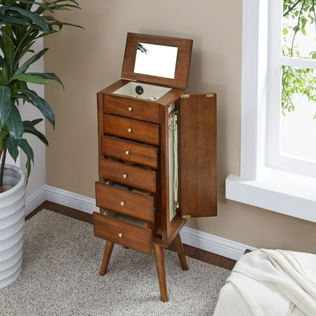 Dark Armoire - Southern Enterprises Wygone Jewelry Armoire, Midcentury Modern Style, Dark Sienna