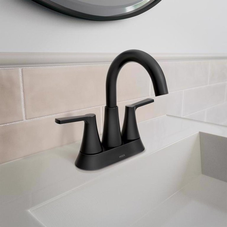 NFX C70MH＆NFX S66ML Moen Mikah Matte Black Two-Handle Bathroom Sink Faucet 4 in