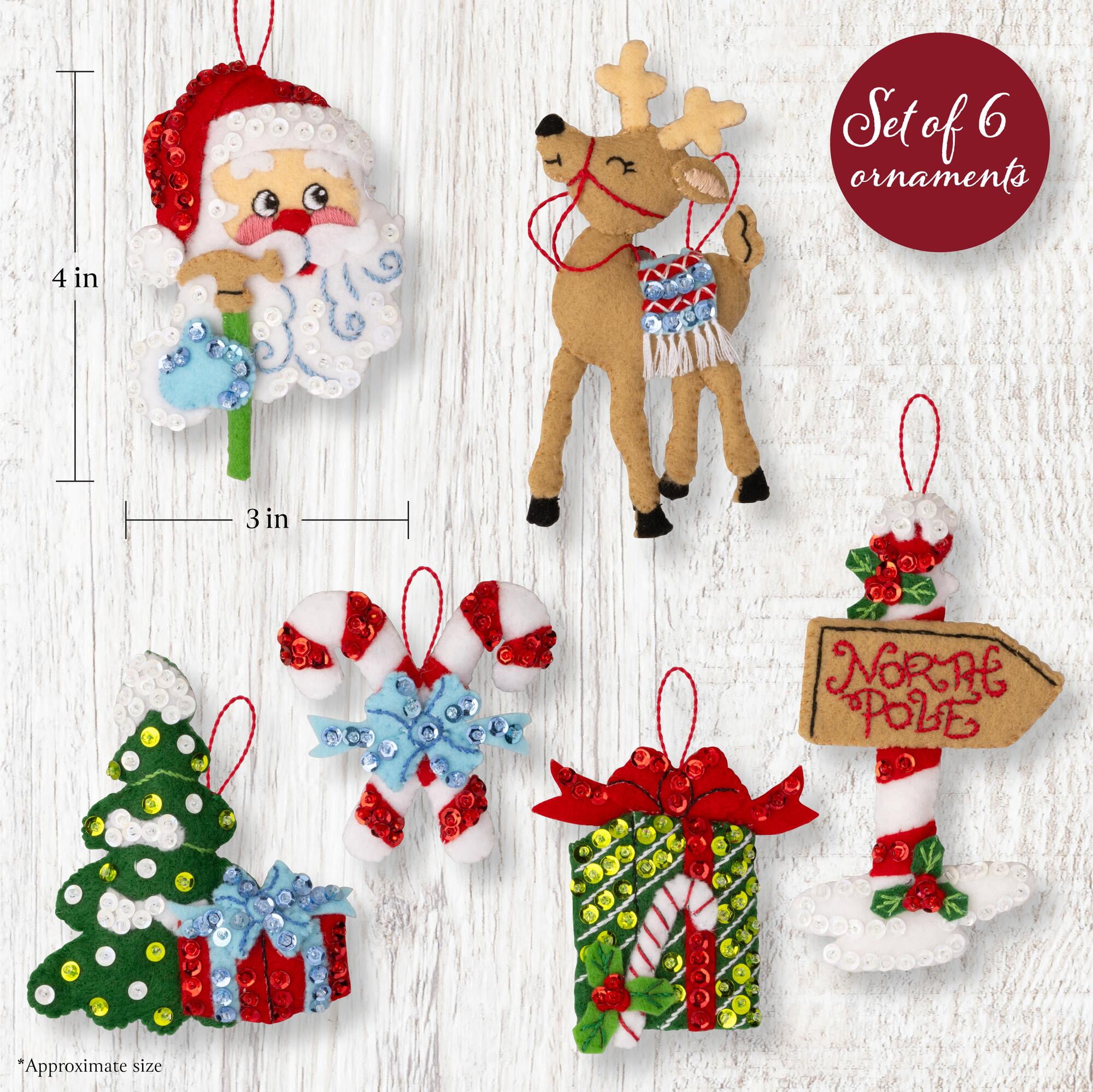 Bucilla North Pole This Way 6 Count Felt Applique Ornament Kit, 3 x 4 in