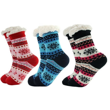 

Women Thermal Cozy Fuzzy Thick Sherpa Fleece-lined Non-Skid Slipper Socks 5-11