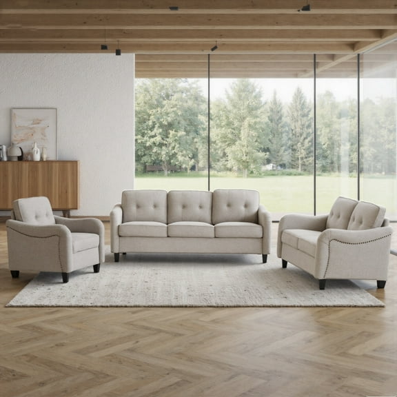 3 Piece Living Room Sofa Set with Sectional Couch Loveseat and Armchair Modern 3 Seater Sofa 2 Seater Couch Accent Chair for Small Spaces Apartments