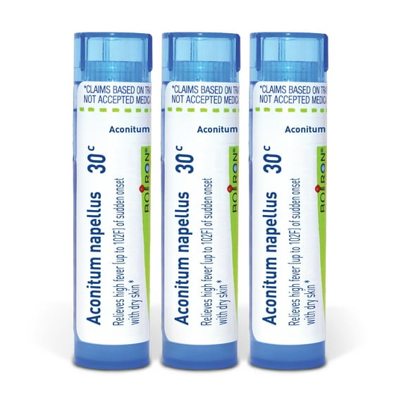 Boiron Aconitum Napellus 30C, Homeopathic Medicine for High Fever (Up To 102F) Of Sudden Onset With Dry Skin, 3 Count (3 x 80 Pellets)