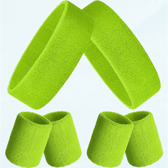 6 Pieces Neon 80s Sweatbands Set, Includes 2 Pieces Sports Headband and 4 Pieces Wristbands Sweatbands Colorful Striped Sweatband Set for Men and Women