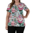 thumbnail image 4 of Women’s Scrub Tops V Neck Santa Print Short Sleeve Nursing Tops Festive Holiday Casual Scrub Shirts for Winter Season Pink 2XL, 4 of 4