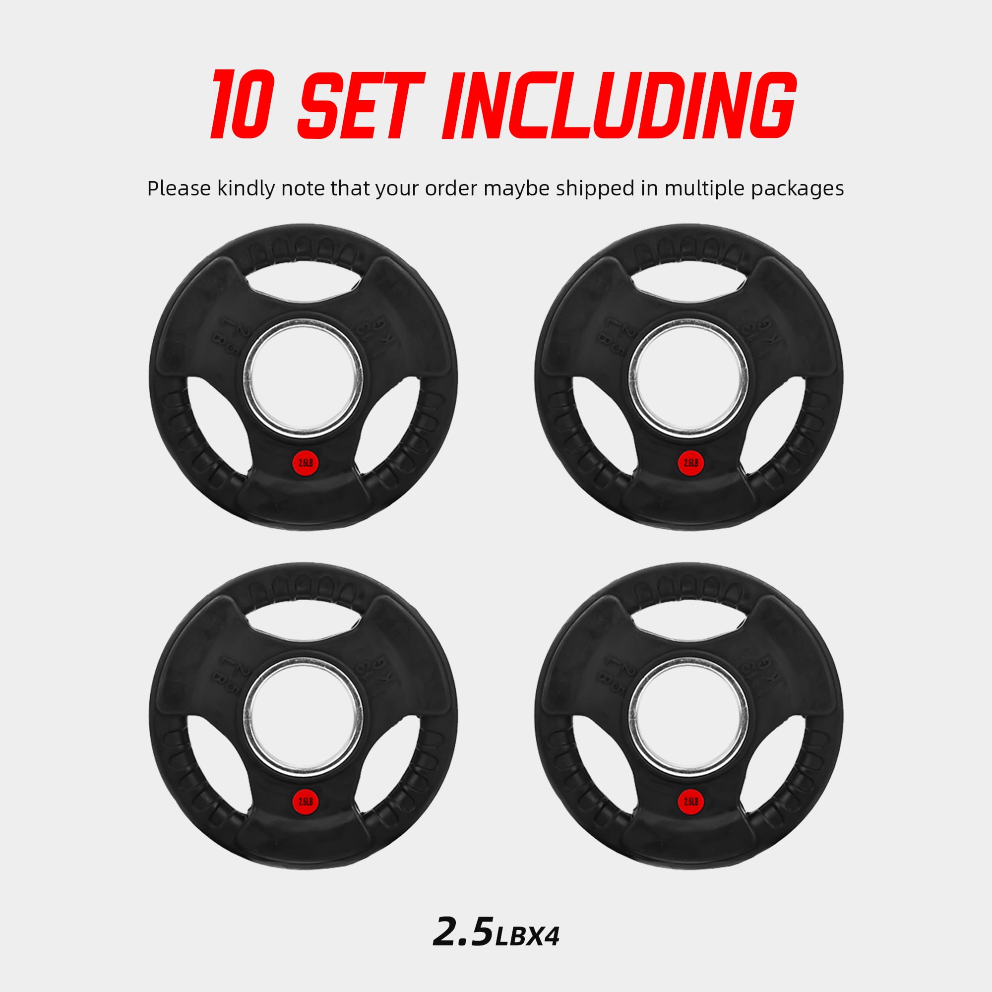 Signature Fitness 3-Grip Olympic Rubber Weight Plates, 2.5LB–45LB, Black with Red Label, Pair or 4-Pack
