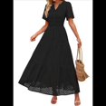 thumbnail image 1 of Vestido Informal de Verano para Mujer, de Corta, con Escote en V, Aberturas, Volantes y Ojales, Corte A Negro S, 1 of 10
