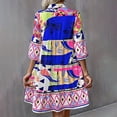 thumbnail image 3 of MORTTIC Women's Colorful Geometric Print V-Neck Midi Dress - Flowy A-Line Summer Dress with 3/4 Sleeves Blue，XL, 3 of 4