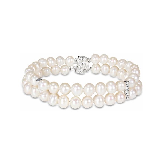 Double Strand Freshwater Cultured 6-7mm Pearl Bracelet (7.5 inch) in Sterling Silver