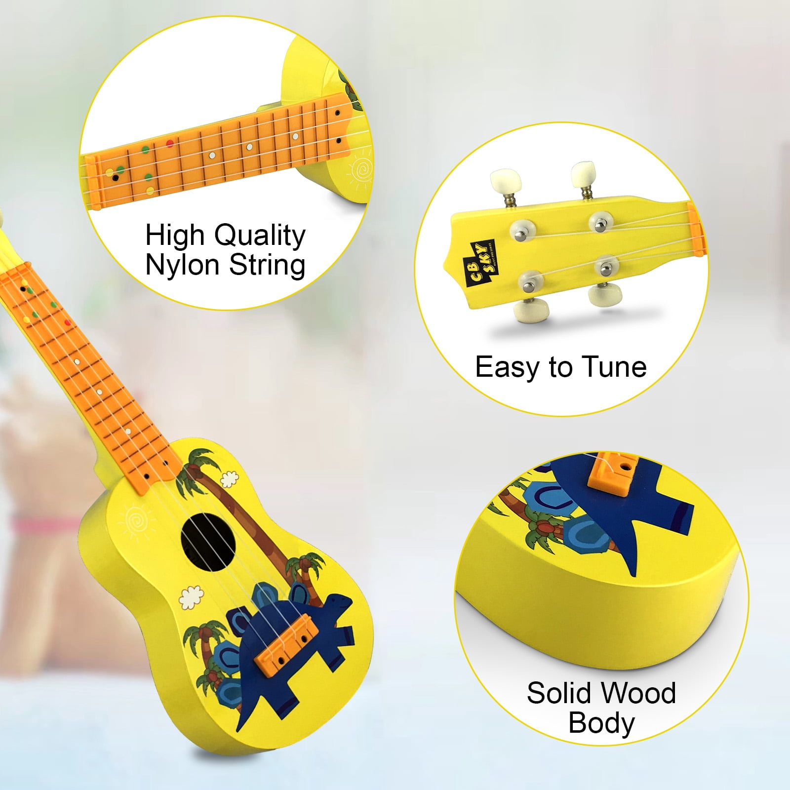 Ukulélé Enfant 17 Pouces (43cm) - Instrument éducatif En Bois, 4 Cordes Nylon, Idéal Pour Initier à La Musique