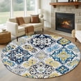 thumbnail image 3 of 6ft Washable Round Rug, Boho Non-Slip Circle Area Rug for Living Room Bedroom, Abstract Retro Floral Yellow Blue Ethnic Style Farmhouse Indoor Floor Mat for Home Decor, 3 of 9