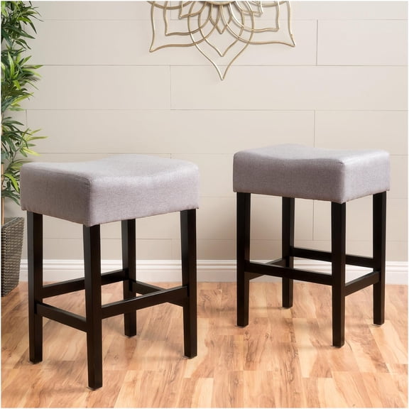 JERFIT Grey Modern Backless Counter Stools Set of 2, Waterproof Fabric Upholstered Wooden Kitchen Island Bar Stools for Dining Room