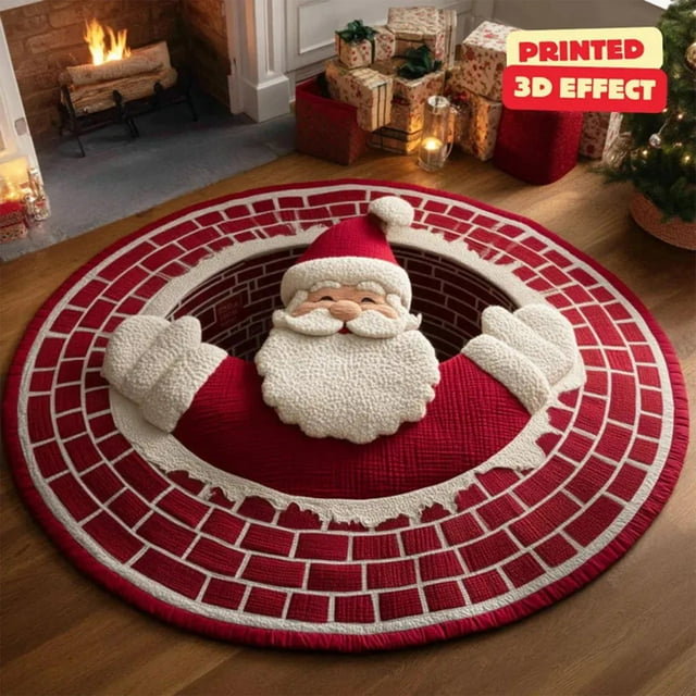 Alfombra Redonda Navideña Antideslizante con Ilusiones Ópticas | Alfombra Suave para Salas de Estar | Material de Terciopelo Cristal | Tamaño: 40 X 40 Cm | 1 Alfombra
