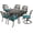 Dark Bronze/Ocean Blue, variant on MEETWARM 7-Piece Outdoor Patio Dining Set, All-Weather Cast Aluminum Patio Conversation Set with 2 Swivel Rocker Chairs, 4 Stationary, 1 Rectangular Table, 6 Cushions, 2" Umbrella Hole, Ocean Blue