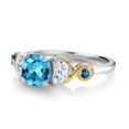 thumbnail image 3 of Gem Stone King 925 Silver and 10K Yellow Gold 3-Stone Ring Cushion Topaz Half Moon Moissanite and Blue Diamond (1.82 Carat Cttw) (Size 8), 3 of 4
