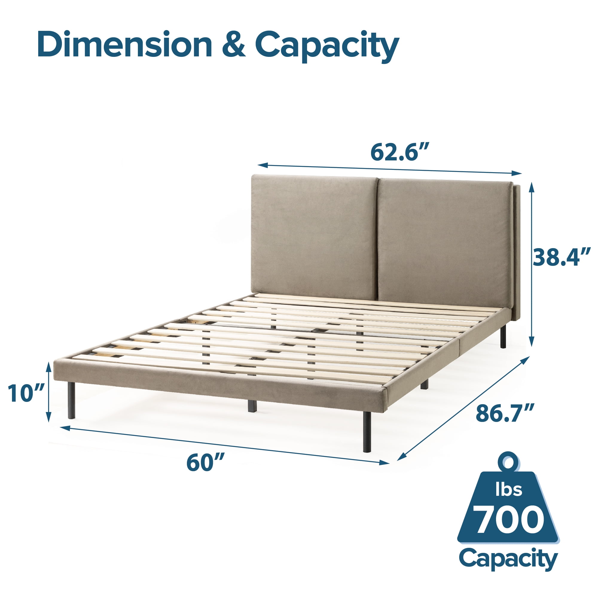 Zinus Taylor 38" Velvet Upholstered Platform Bed Frame with Split Headboard, Latte, Queen