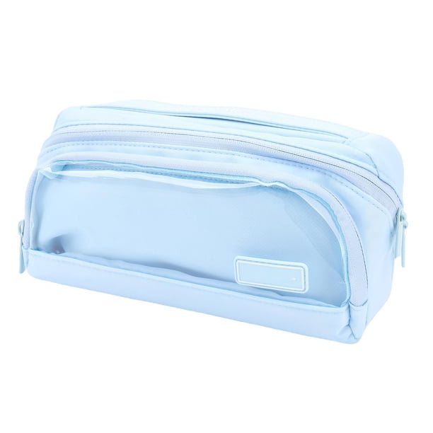 Estuche Para Lápices, Estuche Para Lápices De Gran Capacidad, Compartimento Transparente Azul Portátil Para Oficina