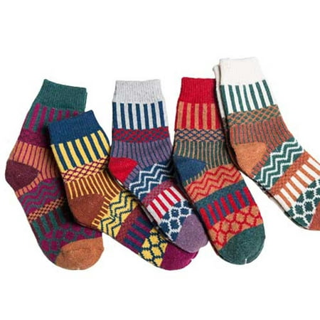 

5 Pairs Socks Women s Autumn And Winter Thickened Mid Barrel Vintage Wind Wave Socks