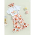 thumbnail image 2 of Jxzom Infant Toddler Baby Girl Birthday Clothes Groovy One/Two Groovy Romper Tops Flower Flared Pants Bell Bottoms Headband Set, 2 of 8