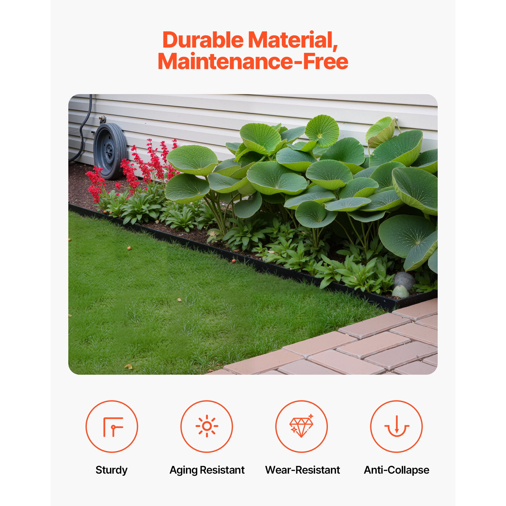 KFFKFF Plastic Landscape Edging Border, 10 Pieces of 6 ft x 1.6 in Garden Edging with 60 Spikes, Durable and Sun-Resistant Flowerbed Borders, Flexible DIY Layout, No-Dig Lawn Divider for Yard