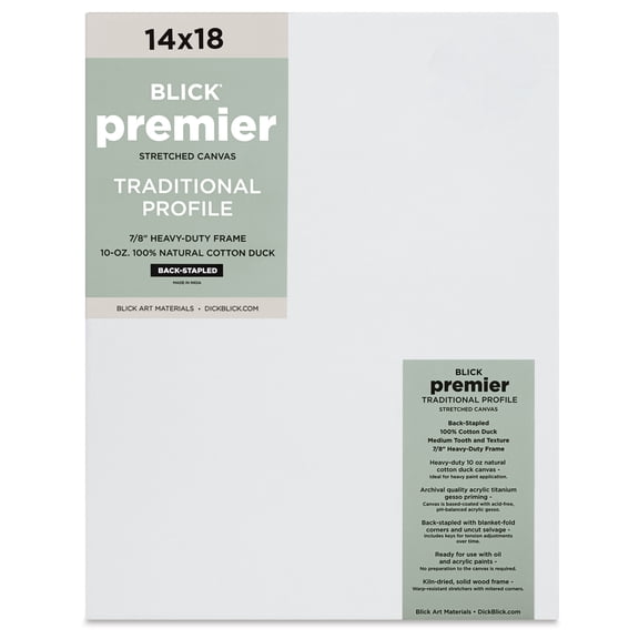 Blick Premier Stretched Cotton Canvas - Traditional Profile, Back-Stapled, 14" x 18"