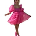thumbnail image 3 of Faithtur Femmes Robe Cravate-Teintes Imprimées / Couleur Unie Manches Bubble Jupe, 3 of 9