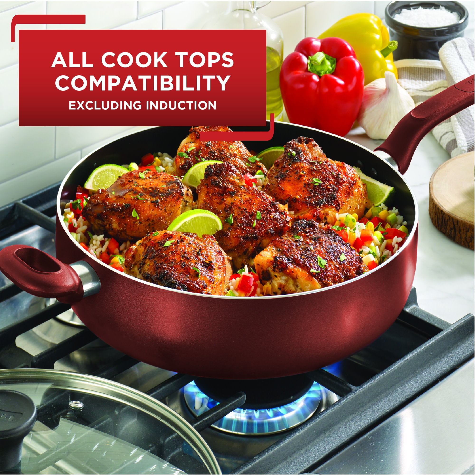 T-FAL T-fal Culinaire Nonstick Cookware, Jumbo Cooker with lid, 5 quart,  Red B0608264