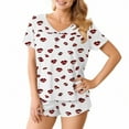 thumbnail image 4 of Goodtrade8 Lounge Sets Petite with Pocket Printed Short Sleeve V-Neck Casual Sleepwear Holiday Pajamas for Women, 4 of 8