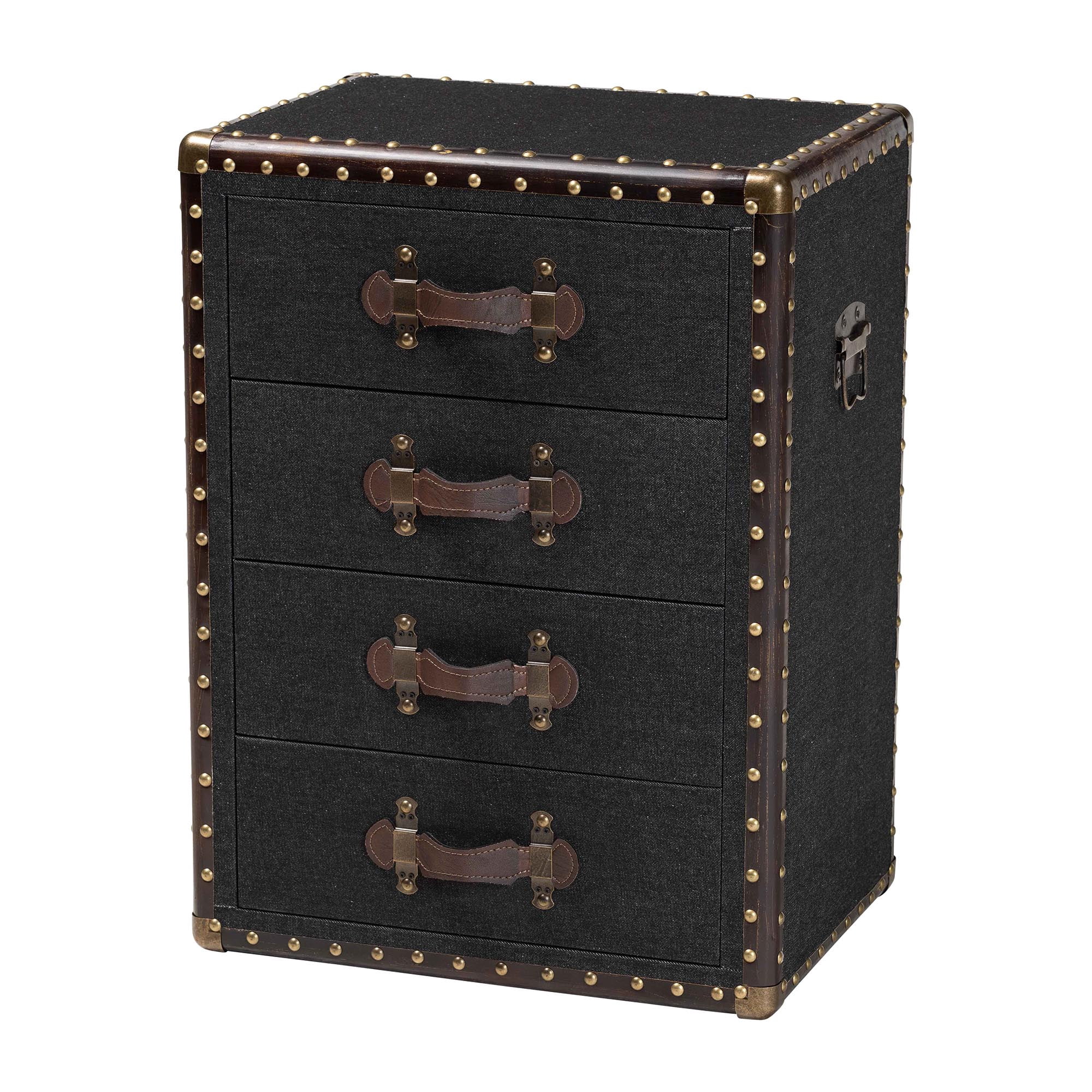 Baxton Studio Jaelyn Vintage End Table, 4-Drawer, Dark Brown