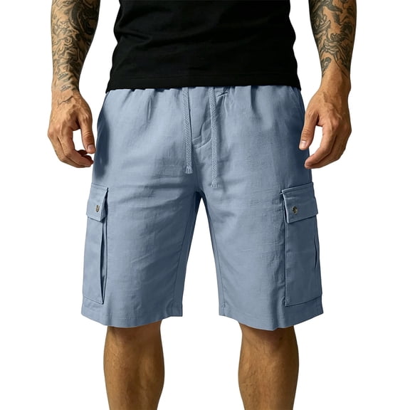 Mens Travel Pants Summer Casual Multi Pocket Drawstring Thin Shorts