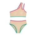 thumbnail image 3 of Girls Swimsuit Two Piece One Shoulder Bathing Suit with Chest Pad Color Block Bikini 9-10 Years, 3 of 7