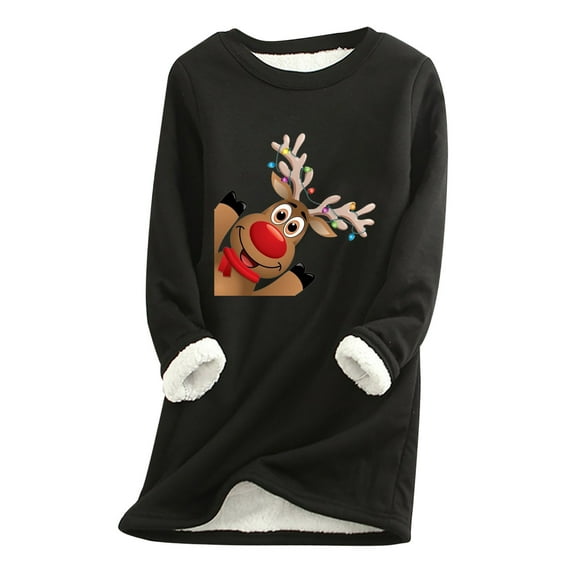 Lolmot Women's Fashion Christmas Printing Regular Sleeve Winter Loose Vacation Casual Sleeve Round Neck Shirt Tops