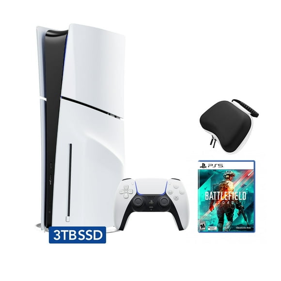 PlayStation 5 Slim Disc 3TB SSD Edition Bundle with Battlefield 2042 and Controller Case - PS5, White