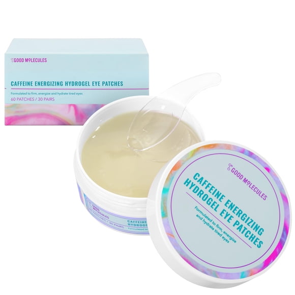 Good Molecules Caffeine Energizing Hydrogel Eye Patches - Hydrogel Mask with Hyaluronic Acid, Peptides, and Aloe to Hydrate, Brighten, and Reduce Puffiness - Pack of 30 Pairs, Cruelty-free, pH 5.7