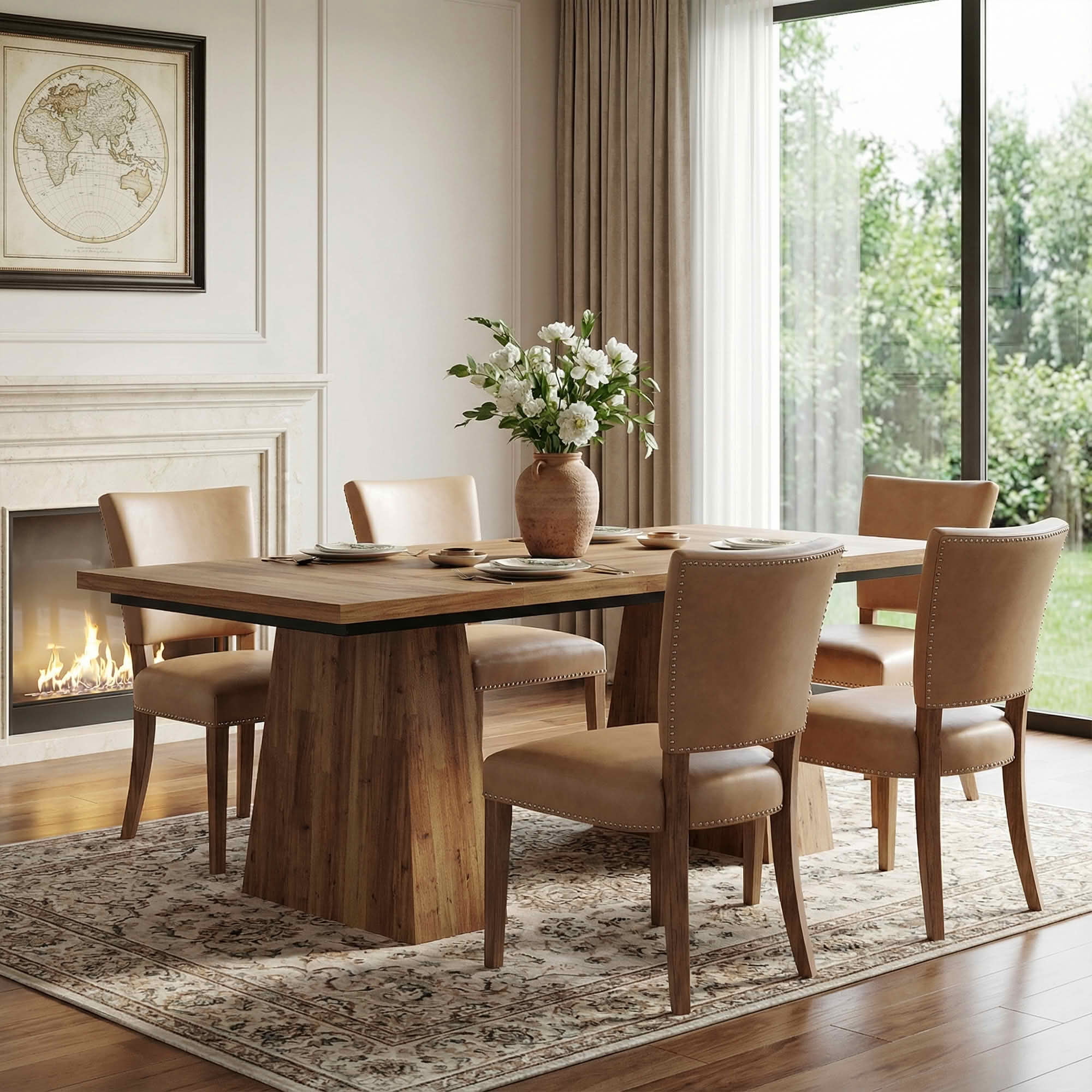 MAYEERTY 63 Inch Farmhouse Dining Table, Rectangular Wood Kitchen Table for 6 People with Tapered Legs