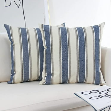 Yumcute Stripe Throw Pillow Covers Farmhouse Pillowcases Pack of 2  16 x 16 Inch Blue