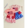 thumbnail image 3 of BemeyourBBs Toddler Baby Girl 4th of July Outfit Patriot Independent Day Clothes American Flag Embroidered Bows Short Sleeve T Shirt Tops and Print Tutu Skirt Set Toddler Girls Summer Clothes, 3 of 9