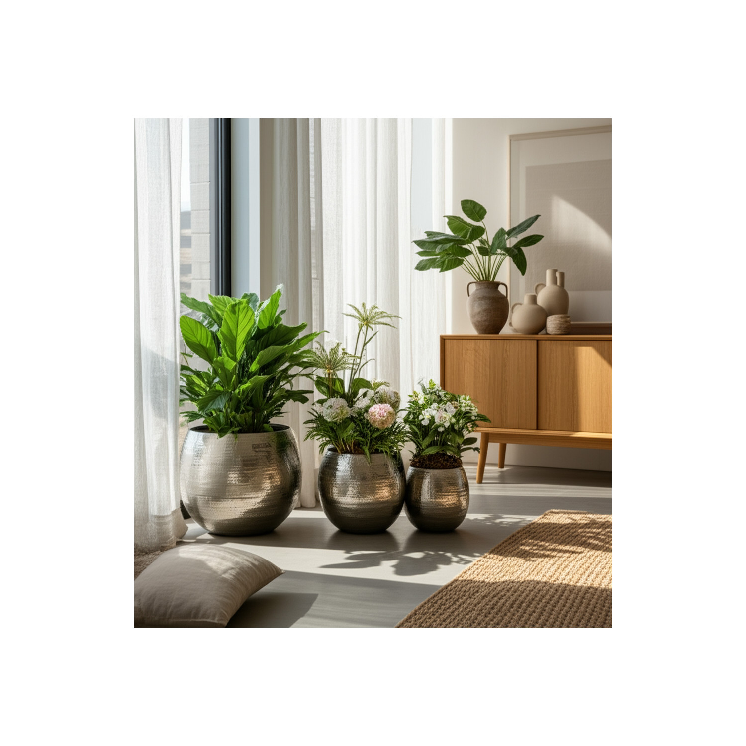 Modern Planters and Flower Pots for Home Decor - Metal Plant Pots Perfect for Indoor and Outdoor Houseplants - Stunning Accent for Garden, Patio, and Living Room Decor Set of 3 - 11", 10", 8" Silver