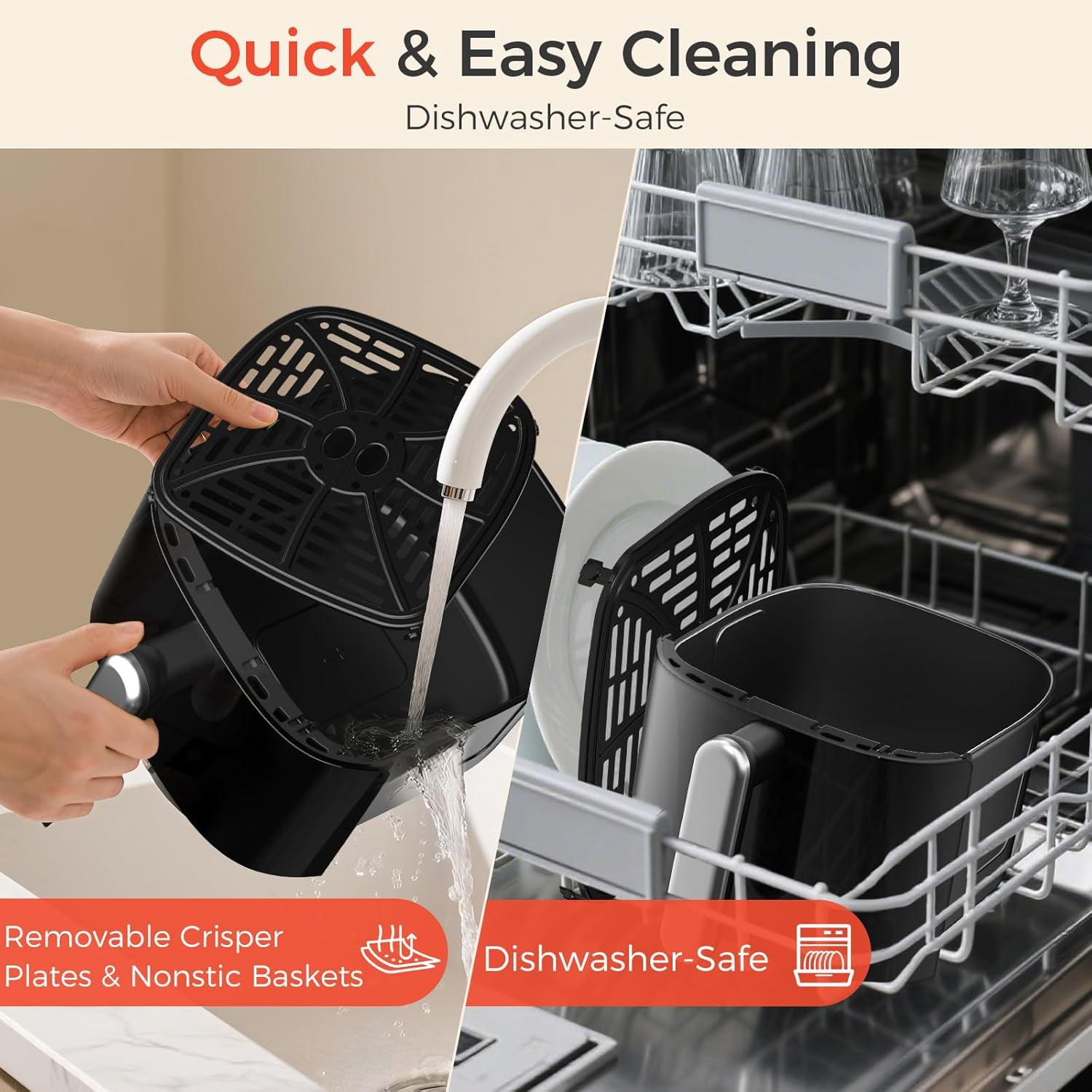 4.5QT Fryer with Tempered Glass LED Touch Screen, 6 Presets One-Touch Cooking