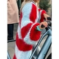 thumbnail image 4 of Females Color Block Striped Cardigan Sweaters Loose Knitted Long Open Front Cardigan Red S, 4 of 7